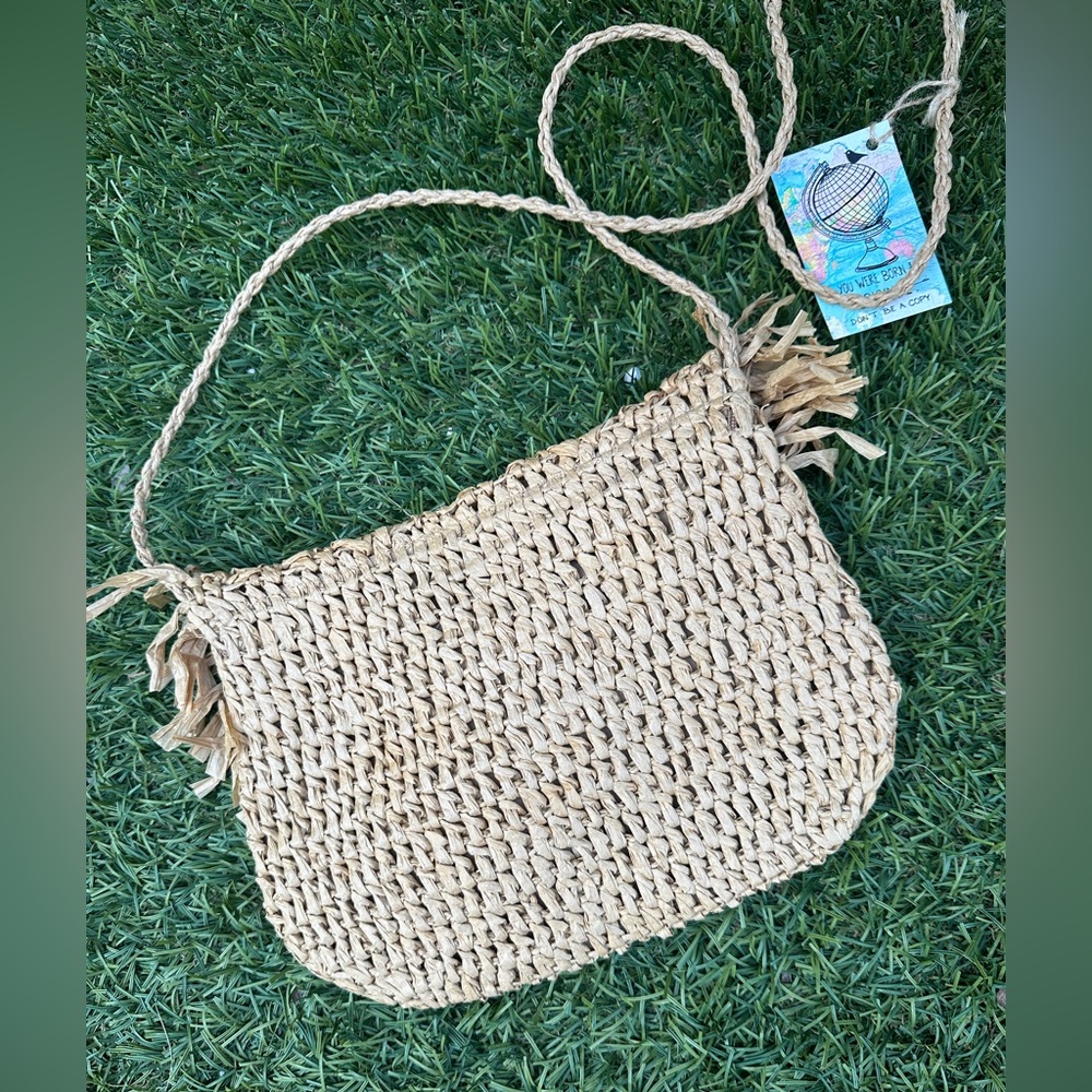 BNWT Dutch Handmade Crocheted Straw Crossbody Bag Purse - Picture 10 of 12